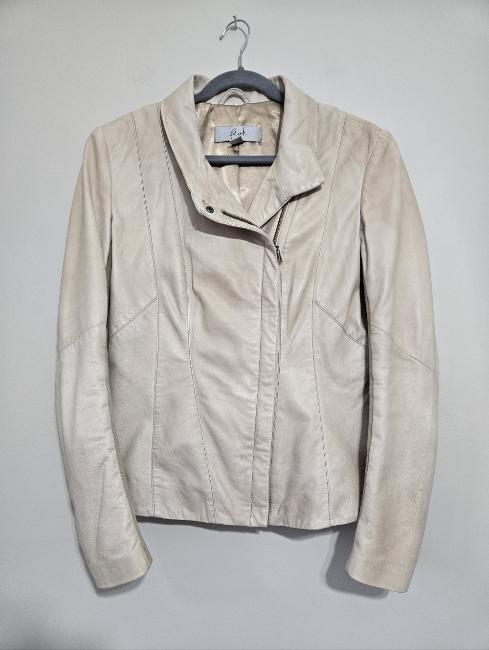 Blink Leather Jacket Women Medium Beige Moto Asymmetrical Zip Genuine Leather M